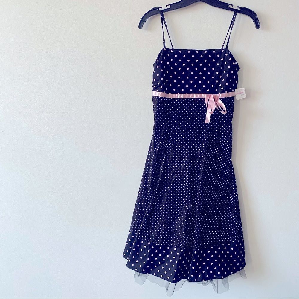 NWT Vintage Y2K Pulse Black & Pink Polka Dot Dress with Taffeta bottom